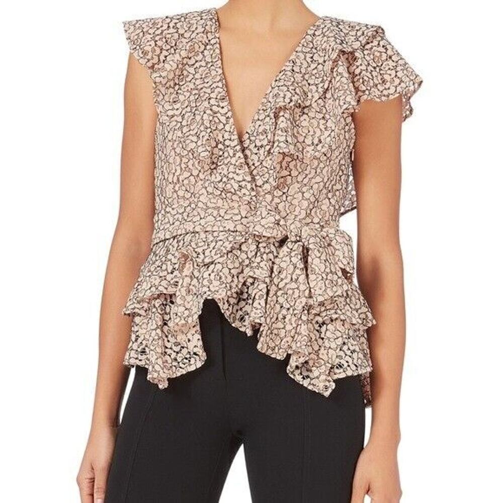 Marissa Webb Pink Faux Wrap Laytered Ruffle Floral Lace Peplum Top XS